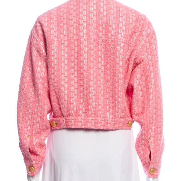 MOSCHINO COUTURE RAFFIA BOUCLE PINK TWEED JACKET SKIRT SET 2017 RUNWAY SZ 8 - Picture 11 of 16